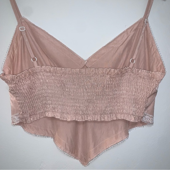 Size L Shimmery Pink Spaghetti Strap Lacey Top - Picture 2 of 3